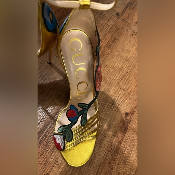 Gucci Metallic Gold Evening Stiletto Strap Sanda Sz 37.5 - Picture 5 of 8